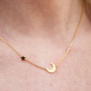 Crescent Moon and Star Delicate Gold Necklace